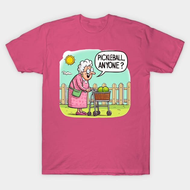 Pickleball, Anyone? Old Lady in Walker #2 T-Shirt by Battlefoxx Living Earth